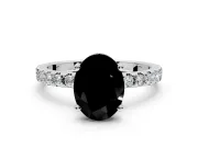 Solitaire Engagement Ring Setting for Fancy Black Oval Center with Band of Accents and Prong Head in Sterling Silver