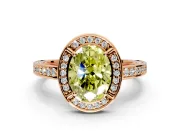 Halo Engagement Ring Setting for Fancy Yellow Oval Center with Framed Halo, Pave Band and Prong Head in Rose Gold