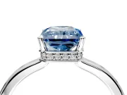 Hidden Halo Engagement Ring Setting for Fancy Blue Radiant Cut Center with Wide Flat Plain Band and Prong Head in Platinum