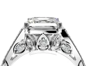 Cathedral Engagement Ring Setting for Asscher Cut Center with Antique-Style Pave Band and Prong Head in Sterling Silver