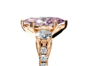 3 Stone Engagement Ring Setting for Fancy Pink Marquise Center with Crossover Basket, Pave Band and Prong Head in Rose Gold