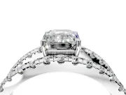 Solitaire Engagement Ring Setting for Emerald Cut Center with Wide-Open Split Shank and Prong Head in Platinum
