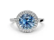 Halo Engagement Ring Setting for Fancy Blue Round Cut Center with Plain Tapered Band and Prong Head in White Gold