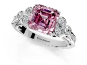Cluster Engagement Ring Setting for Fancy Pink Asscher Cut Center with Bezel Accent Clusters and Prong Head in White Gold