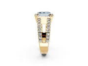 Halo Engagement Ring Setting for Fancy Blue Asscher Cut Center with Wide-Open Pave Split Shank and Prong Head in Yellow Gold