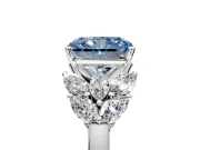 Leaf Cluster Engagement Ring Setting for Fancy Blue Radiant Cut Center with Marquise Accents and Prong Head in Platinum