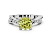 Solitaire Engagement Ring Setting for Fancy Yellow Cushion Cut Center with Half-Pave Crossover Band and Prong Head in Sterling Silver