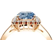 Starburst Halo Engagement Ring Setting for Fancy Blue Cushion Cut Center with Flat Cathedral Band and Prong Head in Rose Gold
