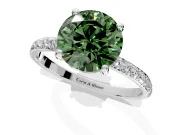 Solitaire Engagement Ring Setting for Fancy Green Round Cut Center with Pave Accents and Prong Head in Platinum