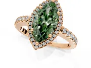 Accent Halo Engagement Ring Setting for Fancy Green Marquise Center with Full-Length Pave Band and Prong Head in Rose Gold
