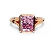 Solitaire Engagement Ring Setting for Fancy Pink Radiant Cut Center with V Split Shank and Bezel Head in Rose Gold