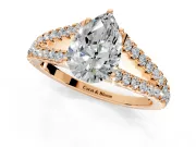 Solitaire Engagement Ring Setting for Pear-Shaped Center with Pave Split Shank and Prong Head in Rose Gold