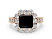 Halo Engagement Ring Setting for Fancy Black Princess Cut Center with Milgrain Channel Band and Prong Head in Rose Gold