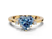 3 Stone Engagement Ring Setting for Fancy Blue Heart-Shaped Center with Low-Set Round Cut Accents and Prong Head in Yellow Gold