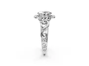 Halo Engagement Ring Setting for Oval Center with Open Scroll Shoulders and Prong Head in Platinum