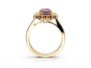 Cluster Halo Engagement Ring Setting for Fancy Pink Radiant Cut Center with Milgrain Bezel Accents and Prong Head in Yellow Gold