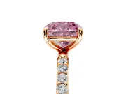 Solitaire Engagement Ring Setting for Fancy Pink Cushion Cut Center with Pave Accents and Prong Head in Rose Gold