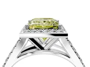 Halo Engagement Ring Setting for Fancy Yellow Princess Cut Center with Narrow Pave Split Shank and Prong Head in White Gold