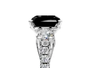 3 Stone Engagement Ring Setting for Fancy Black Asscher Cut Center with Crossover Basket, Pave Band and Prong Head in Platinum