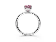 Hidden Halo Engagement Ring Setting for Fancy Pink Radiant Cut Center with Thin Rounded Band and Prong Head in Sterling Silver