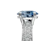 Solitaire Engagement Ring Setting for Fancy Blue Oval Center with Multi-Row Pave Accents and Basket Head in Platinum