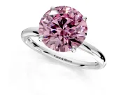 Low-Set Solitaire Engagement Ring Setting for Fancy Pink Round Cut Center with Thin Plain Band and Prong Head in White Gold