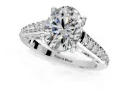 Solitaire Engagement Ring Setting for Oval Center with Pave Cathedral Band and Prong Head in Sterling Silver