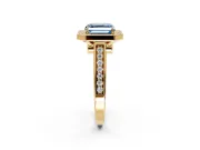 Halo Engagement Ring Setting for Fancy Blue Asscher Cut Center with Outer Bezel Rim, Pave Band and Prong Head in Yellow Gold