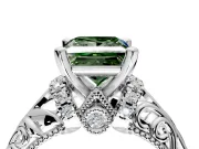 Solitaire Engagement Ring Setting for Fancy Green Princess Cut Center with Filigree Accent Basket and Prong Head in White Gold