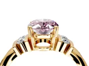 Solitaire Engagement Ring Setting for Fancy Pink Oval Center with Grooved Bar Accent Band and Prong Head in Yellow Gold