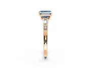 Bar-Set Engagement Ring Setting for Fancy Blue Asscher Cut Center with Tapered Baguette Accents and Prong Head in Rose Gold