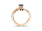 Solitaire Engagement Ring Setting for Fancy Blue Emerald Cut Center with Pave Bypass Swirl Band and Prong Head in Rose Gold