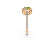 Accent Halo Engagement Ring Setting for Fancy Yellow Round Cut Center with Full-Length Pave Band and Prong Head in Rose Gold