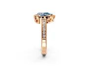 Milgrain Halo Engagement Ring Setting for Fancy Blue Pear-Shaped Center with Wide Pave Band and Prong Head in Rose Gold