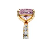 Solitaire Engagement Ring Setting for Fancy Pink Princess Cut Center with Micro Pave Band and Prong Head in Yellow Gold