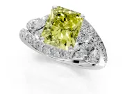 Halo Engagement Ring Setting for Fancy Yellow Radiant Cut Center with Marquise and Pave Bypass Band and Prong Head in Sterling Silver
