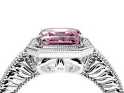 Milgrain Halo Engagement Ring Setting for Fancy Pink Asscher Cut Center with Pave Band and Prong Head in White Gold