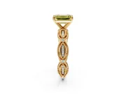 Solitaire Engagement Ring Setting for Fancy Yellow Emerald Cut Center with Marquise Panel Band and Prong Head in Yellow Gold