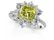 Floral Halo Engagement Ring Setting for Fancy Yellow Princess Cut Center with Pave Accents and Prong Head in Sterling Silver