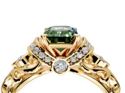 Solitaire Engagement Ring Setting for Fancy Green Emerald Cut Center with Filigree Band and Prong Head in Yellow Gold