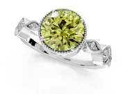 Vintage Station Engagement Ring Setting for Fancy Yellow Round Cut Center with Accents and Prong Head in Platinum