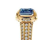 Solitaire Engagement Ring Setting for Fancy Blue Asscher Cut Center with Accented Split Shank and Prong Head in Yellow Gold