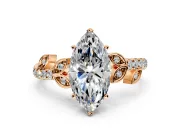 Leaf Motif Engagement Ring Setting for Marquise Center with Pave Band and Prong Head in Rose Gold