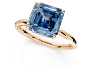 Hidden Halo Engagement Ring Setting for Fancy Blue Asscher Cut Center with Thin Rounded Band and Prong Head in Rose Gold