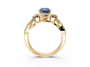 3 Stone Engagement Ring Setting for Fancy Blue Radiant Cut Center with Pave Split Shank and Prong Head in Yellow Gold