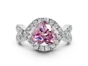 Halo Engagement Ring Setting for Fancy Pink Heart-Shaped Center with Pave Infinity Twist Band and Prong Head in Sterling Silver