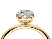 Low-Set Solitaire Engagement Ring Setting for Cushion Cut Center with Thin Plain Band and Prong Head in Yellow Gold