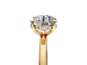 Hidden Halo Engagement Ring Setting for Round Cut Center with Thin Rounded Band and Prong Head in Yellow Gold
