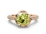 Floral Engagement Ring Setting for Fancy Yellow Cushion Cut Center with Four Accent Clusters and Prong Head in Rose Gold