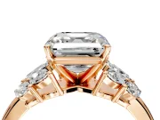 Leaf Cluster Engagement Ring Setting for Asscher Cut Center with Marquise Accents and Prong Head in Rose Gold